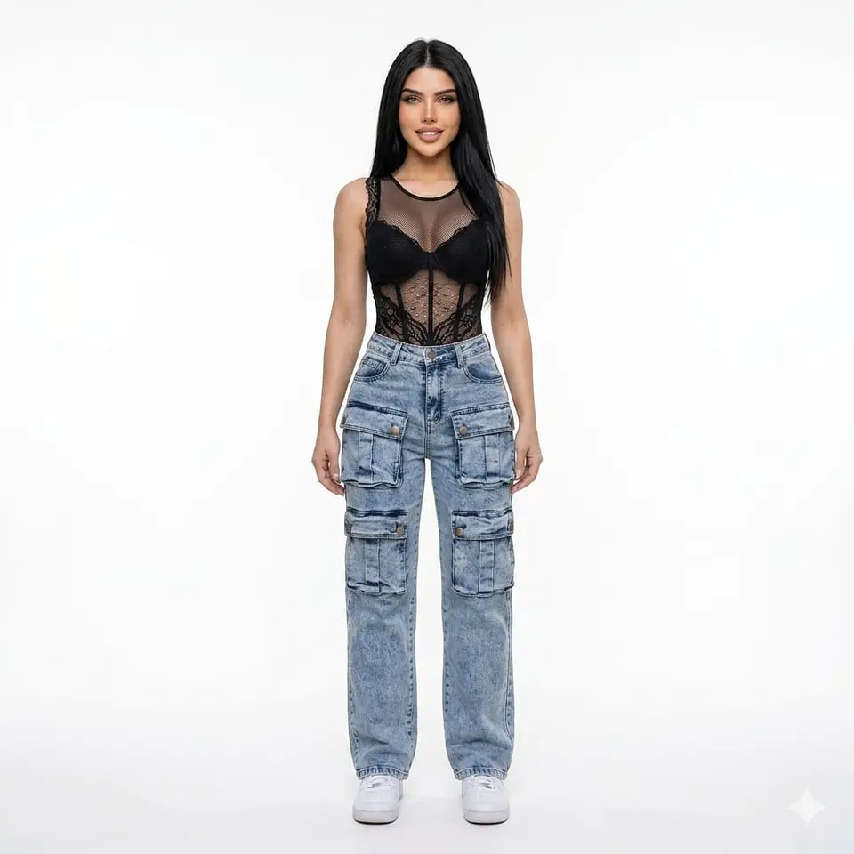 Jeans Cargo Tiro Alto 3