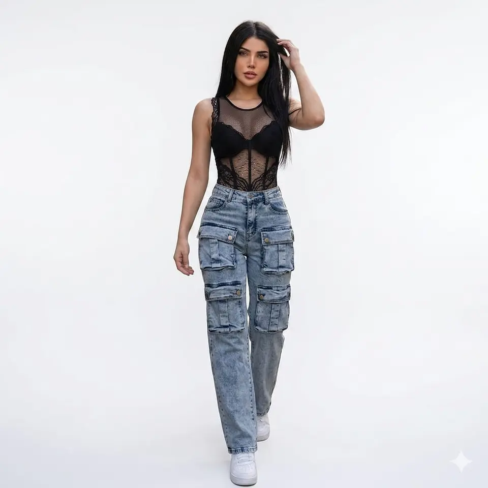 Jeans Cargo Tiro Alto 4