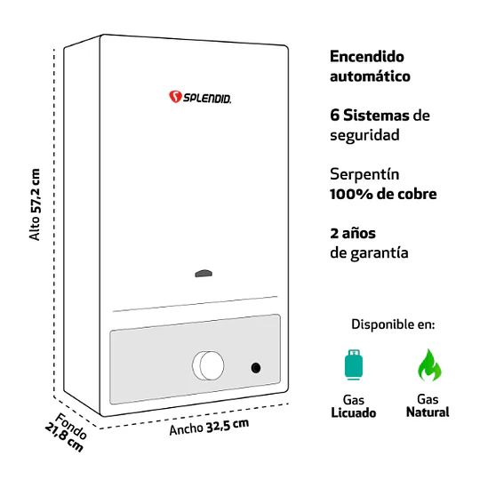 Calefont Splendid Master 10 lts Tiro Natural (Gas licuado)