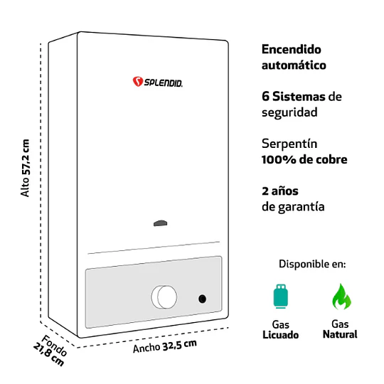 Calefont Splendid Master 11 litros Tiro Natural (Gas licuado)