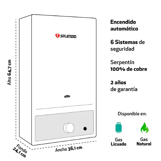 Calefont Splendid Master 13 litros Tiro Natural (Gas licuado)