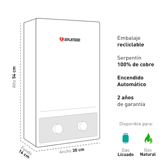 Calefont Splendid Master 8 litros Tiro natural (Gas licuado)