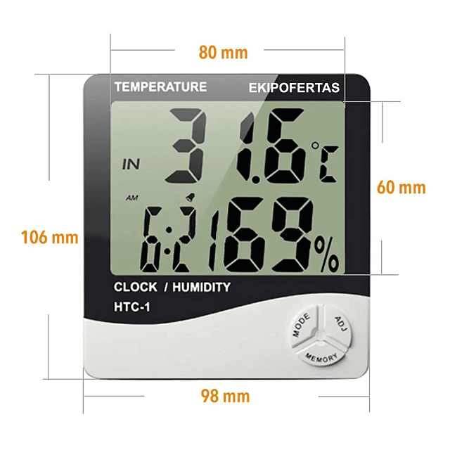 Higrometro Termometro Reloj Alarma Indoor