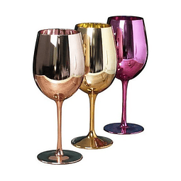 6 Copas De Vino Vidrio Colores Metalizados Cromadas