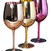 6 Copas De Vino Vidrio Colores Metalizados Cromadas