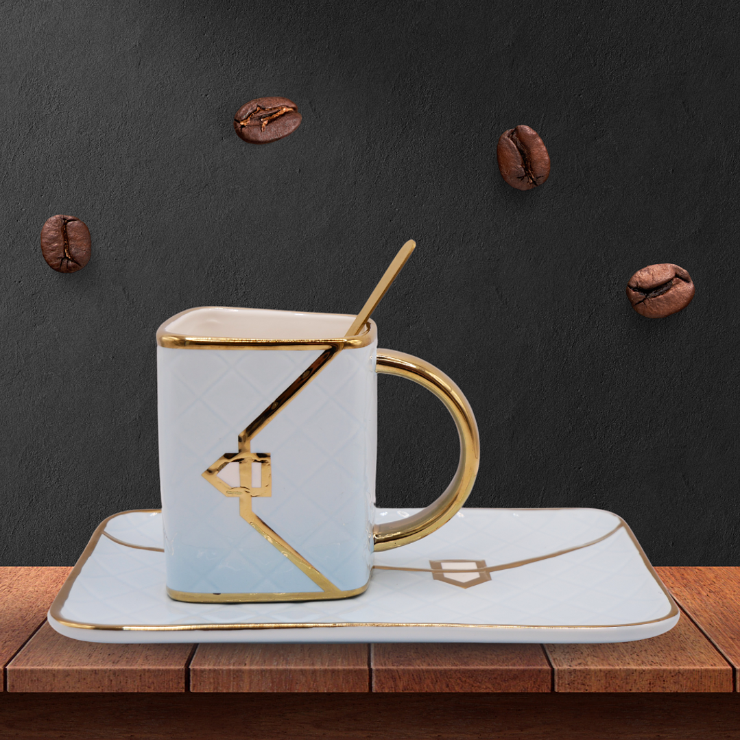 Taza Chic - Taza en forma de cartera con plato y cuchara 4