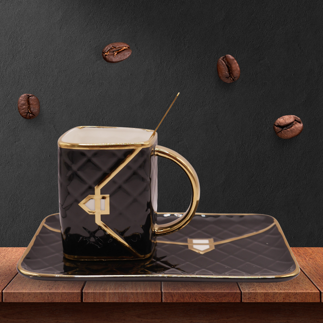 Taza Chic - Taza en forma de cartera con plato y cuchara 6