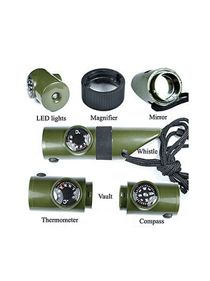 Silbato Emergencia Brújula + Termómetro + Lupa 7 En 1 