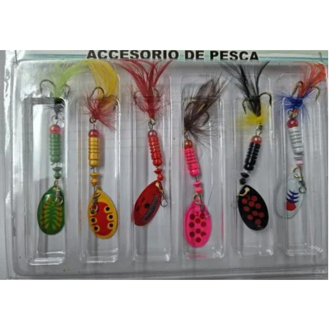 Set De Señuelos Spiner, De Colores Pack 6 Unds Pesca