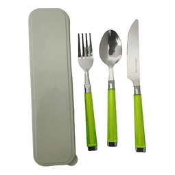 Set De Cubiertos Camping 3 Piezas Con Estuche Trekking