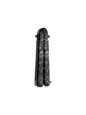 Cuchillo Navaja Mariposa Con Diseño Calavera Azul Con Filo