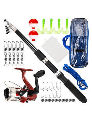 Set Pesca Caña De Pescar Telescópica Mosquero Carrete Pesca