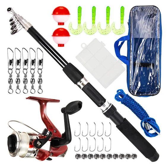 Set Pesca Caña De Pescar Telescópica Mosquero Carrete Pesca 1