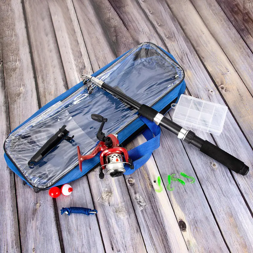 Set Pesca Caña De Pescar Telescópica Mosquero Carrete Pesca 4