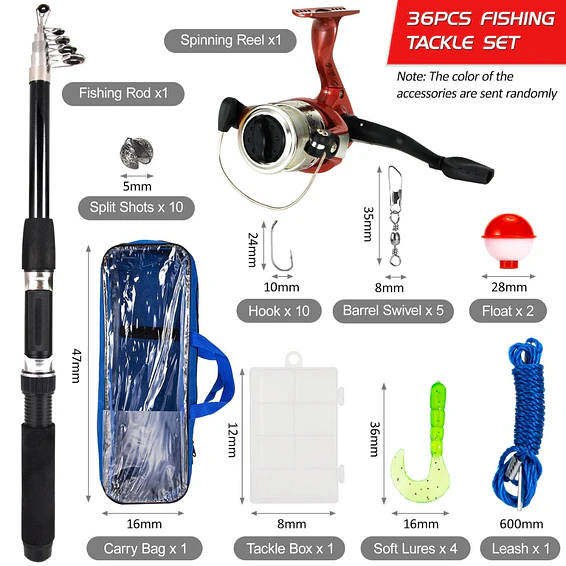 Set Pesca Caña De Pescar Telescópica Mosquero Carrete Pesca 5