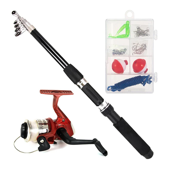 Set Pesca Caña De Pescar Telescópica Mosquero Carrete Pesca 6