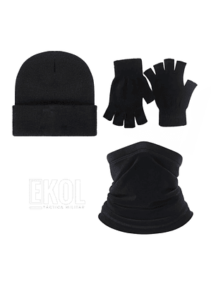 Set Invierno: Gorro Polar Cuello Polar Y Guante Sin Dedos