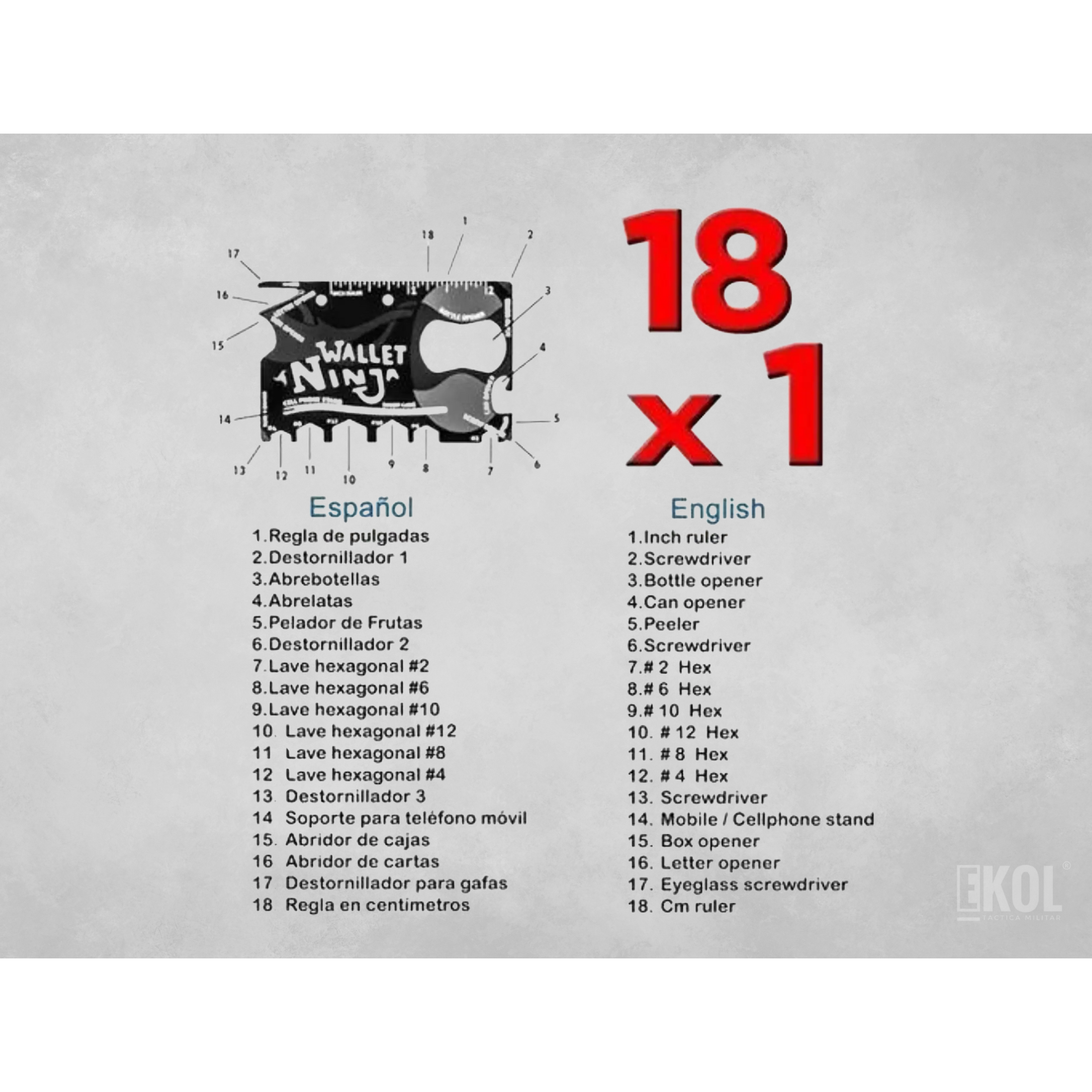 Tarjeta Multifuncional Supervivencia 18 en 1 Multiherramienta Wallet Ninja 4