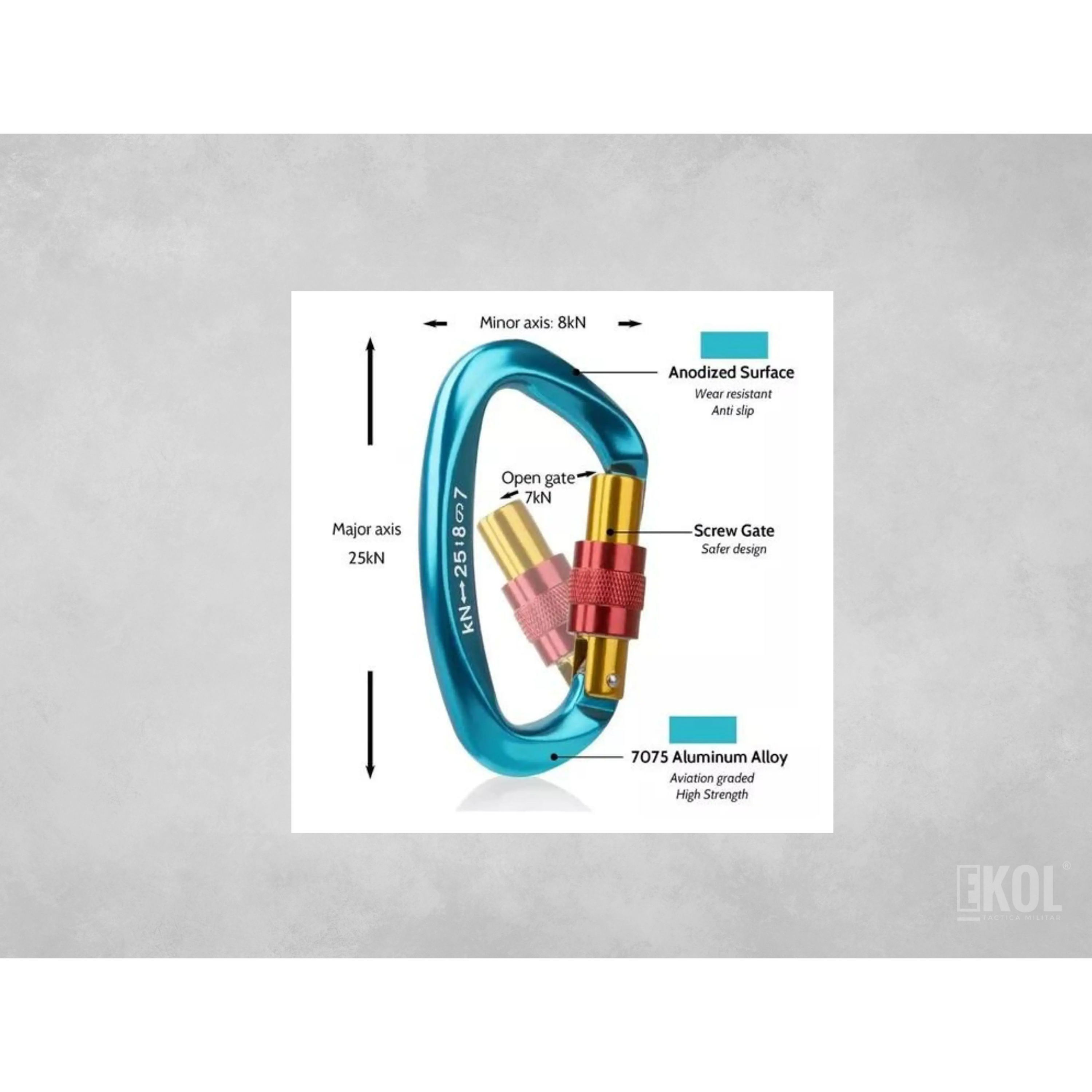 Mosquetón Climbing Resistente Profesional 25 Kn Multiuso 7