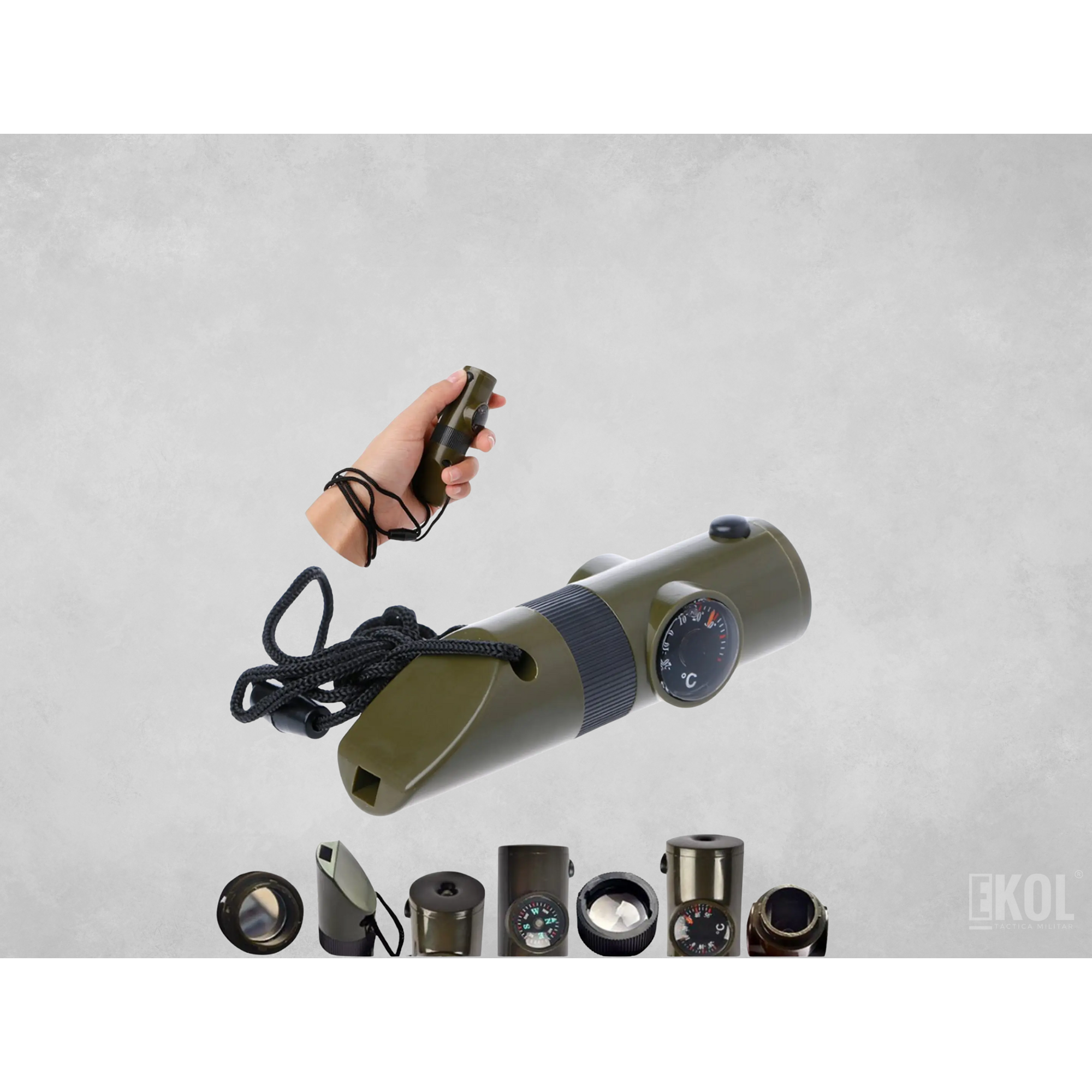 Silbato Emergencia Brújula + Termómetro + Lupa 7 En 1  6