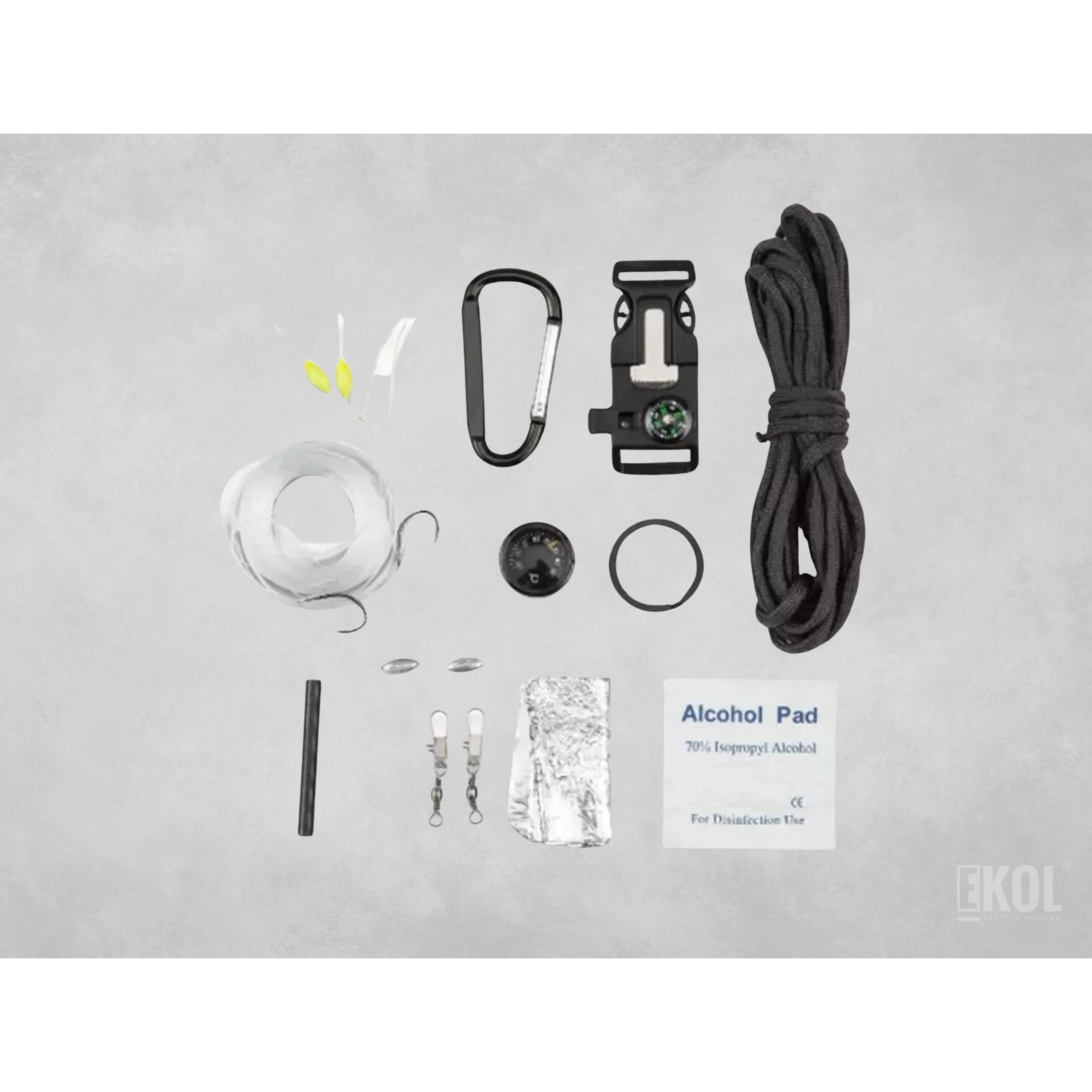 Paracord Kit De Pesca Con Mosquetón Brújula Silbato Pedernal 7