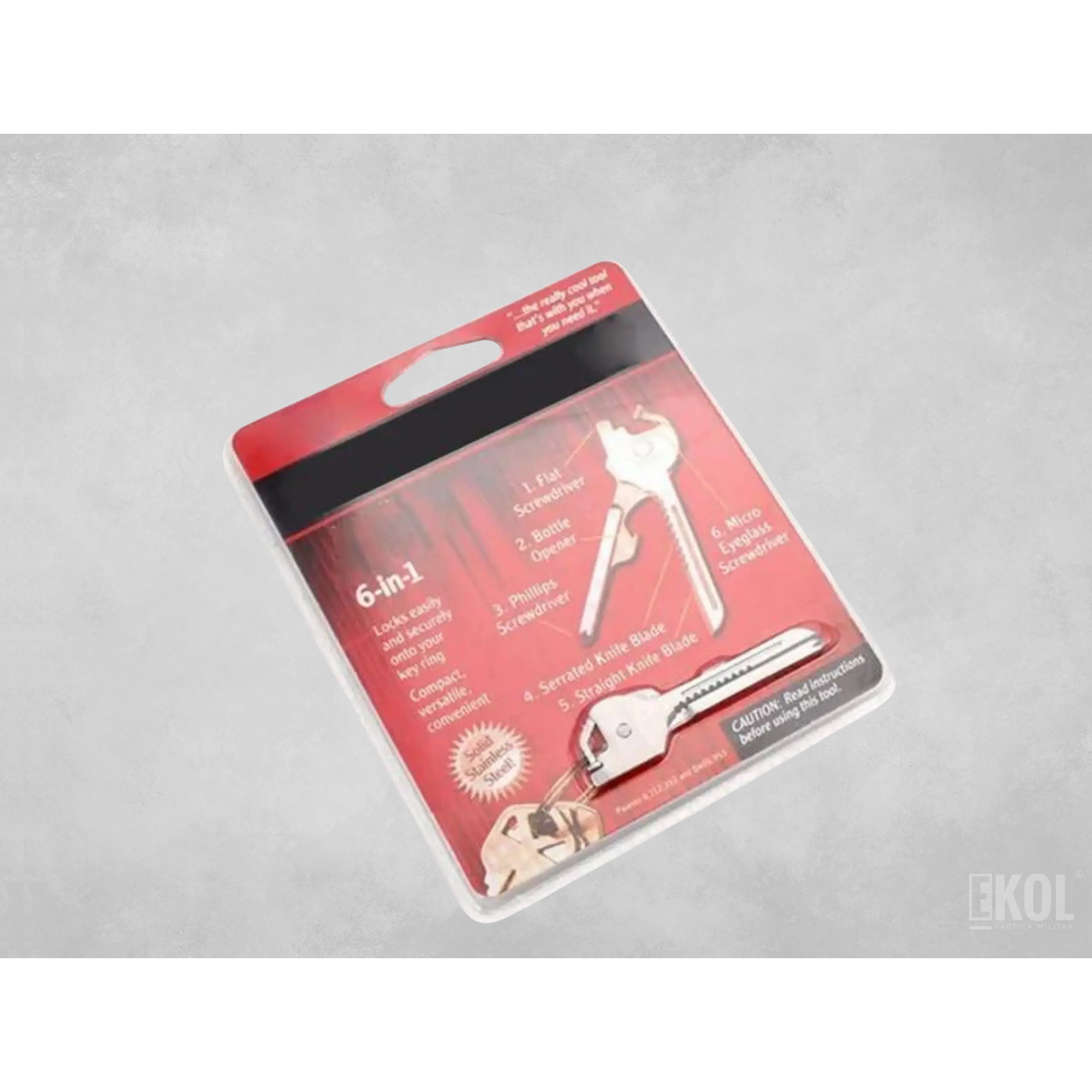 LLAVE MULTIFUNCIONAL TIPO LLAVERO TÁCTICO BOLSILLO 6 EN 1 2