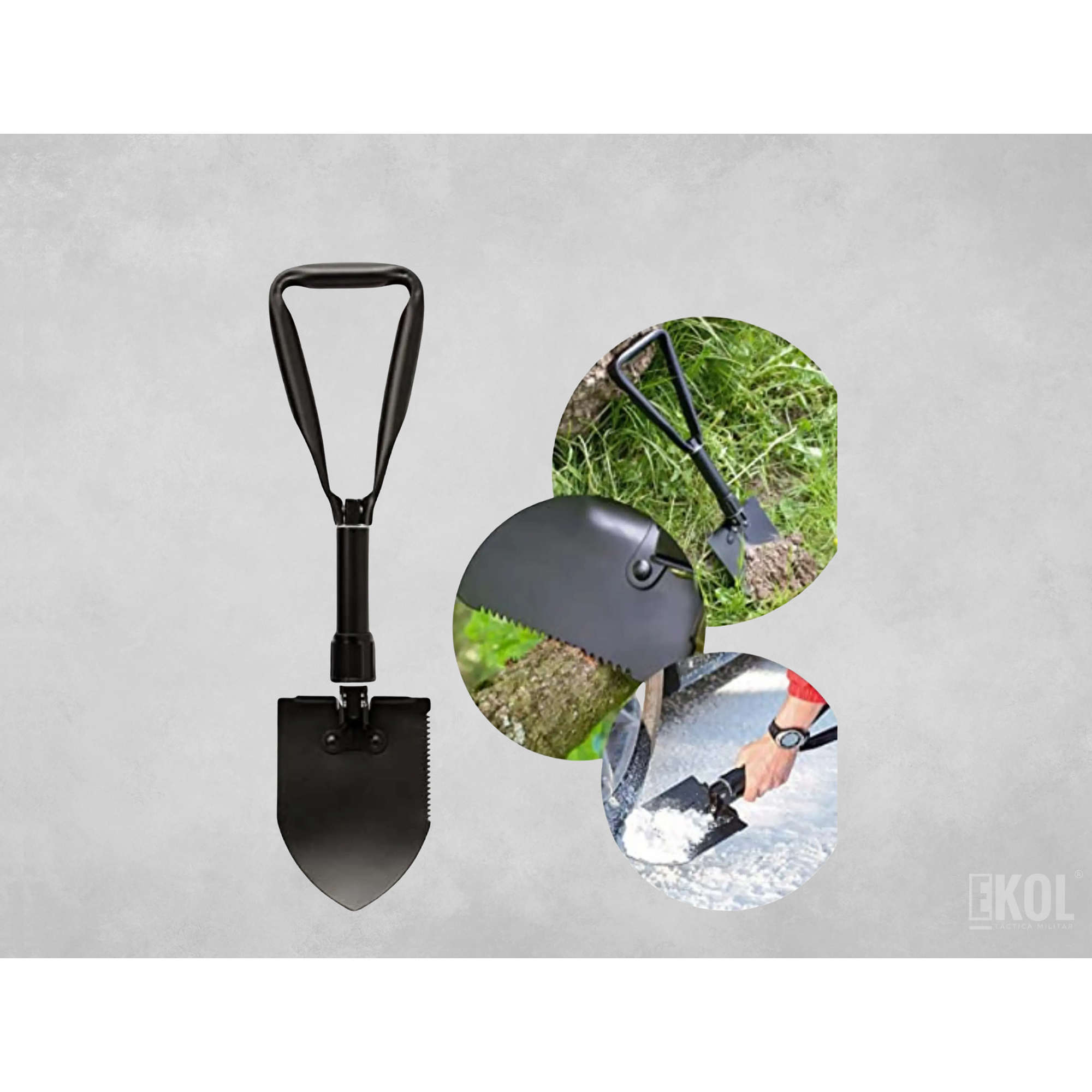 Pala Portátil Plegable Negra Grande Estuche Camping Montañismo  9