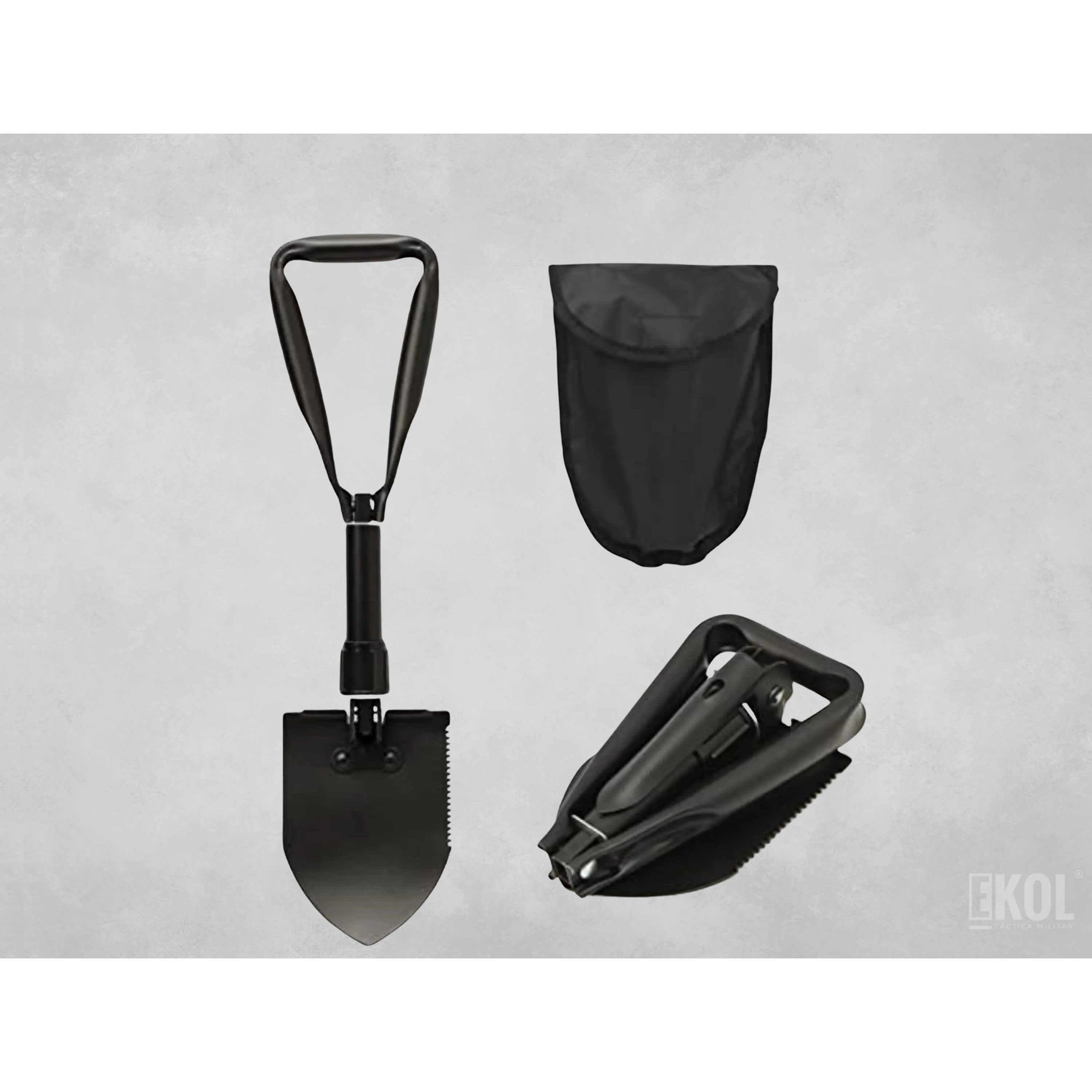 Pala Portátil Plegable Negra Grande Estuche Camping Montañismo  2