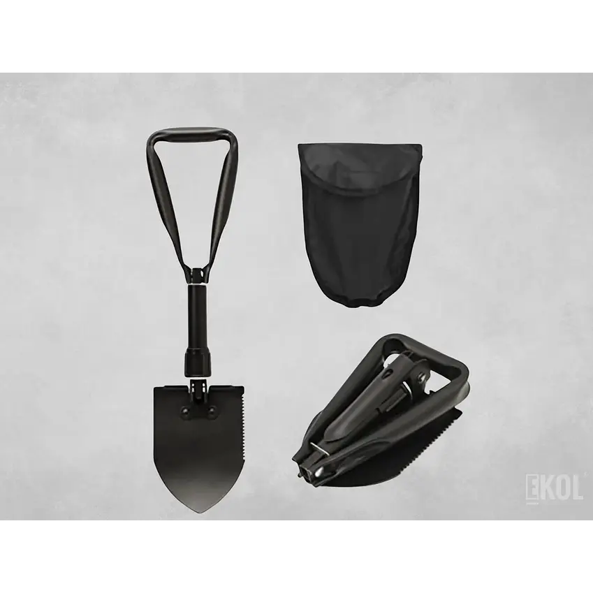 Pala Portátil Plegable Negra Grande Estuche Camping Montañismo  2
