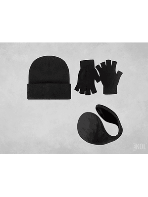 Set Invierno: Gorro Polar Orejera Y Guante Sin Dedos