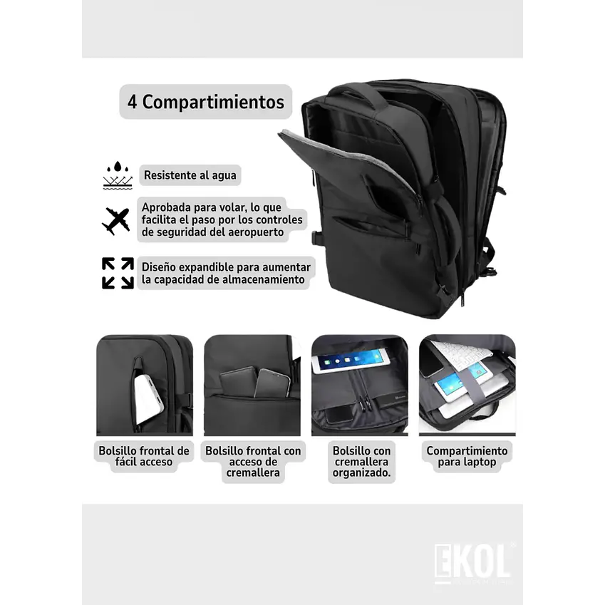 Mochila Move Trek Pro Ekol Travel Cabina Viaje Avión 20L 4