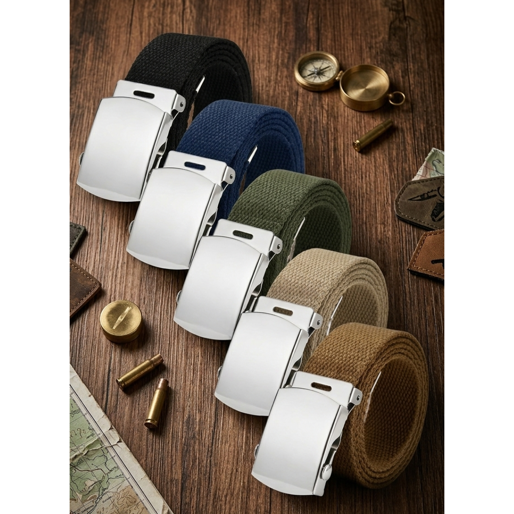  Cinturón Militar Lona Nailon Hebilla Metalizada Básico 125cm 1