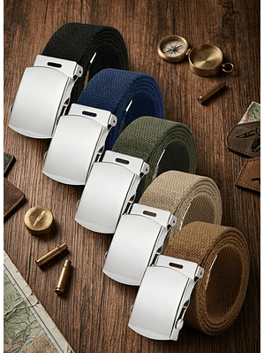  Cinturón Militar Lona Nailon Hebilla Metalizada Básico 125cm