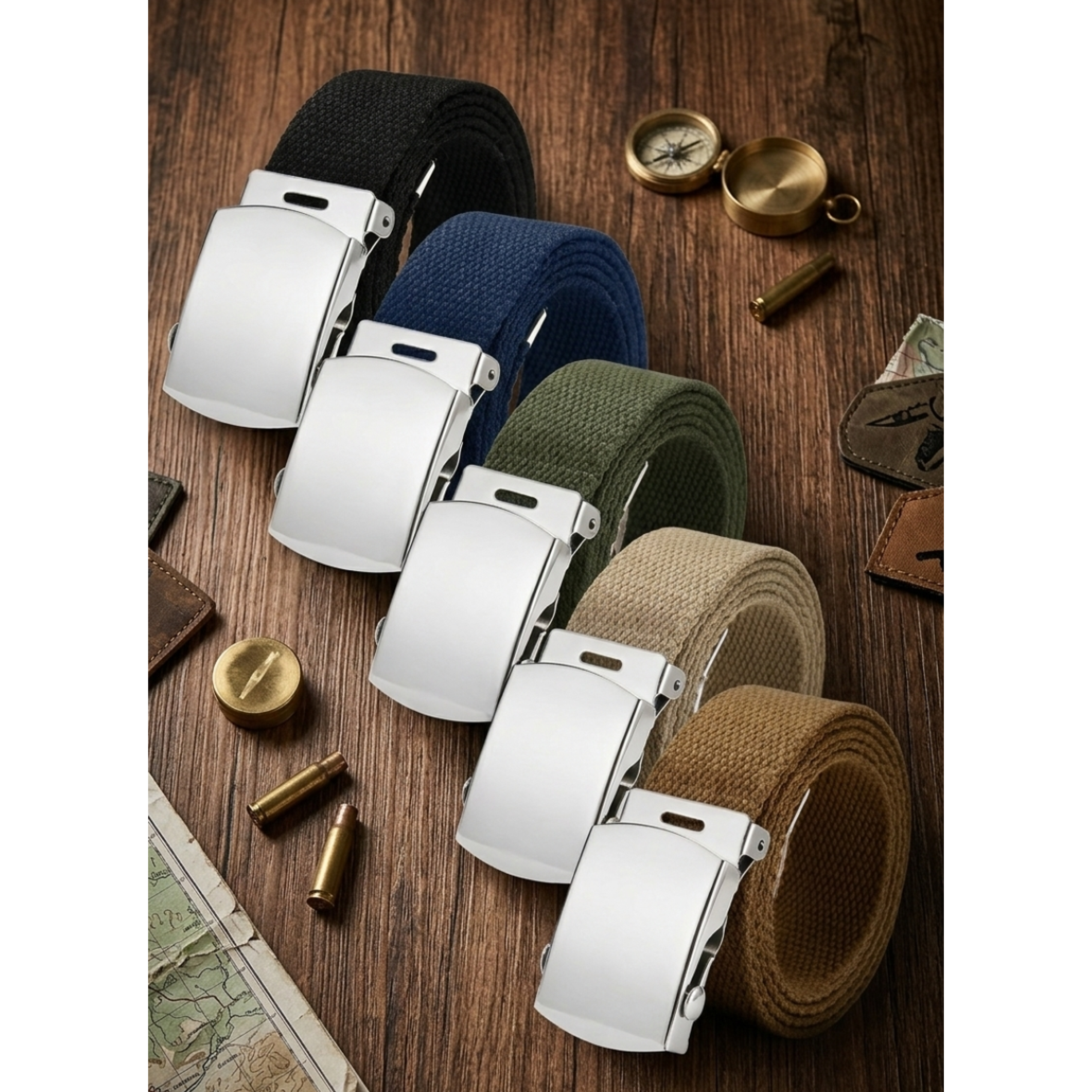  Cinturón Militar Lona Nailon Hebilla Metalizada Básico 125cm 1