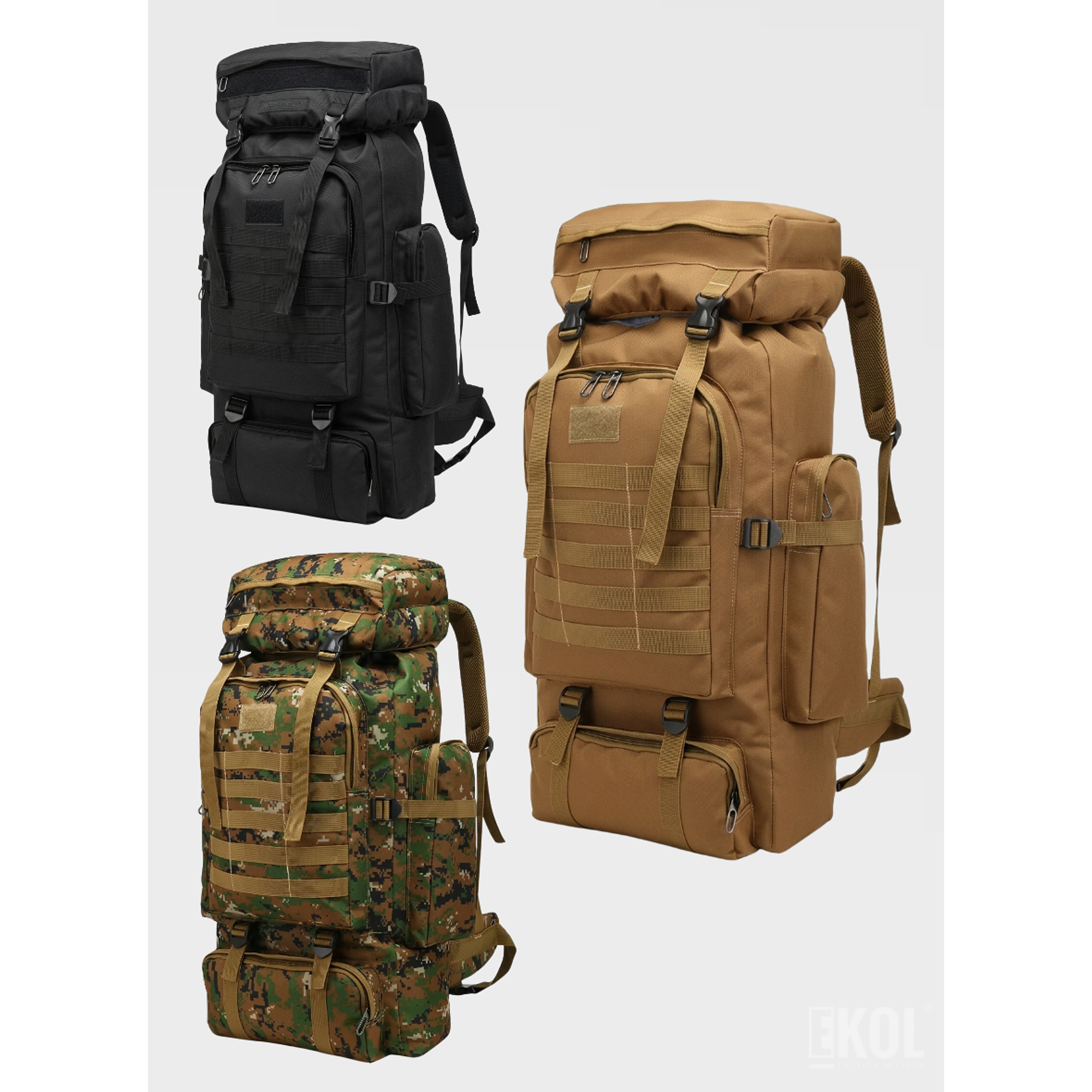 Mochila Táctica Militar 80L Impermeable - Sistema Molle y Gran Capacidad para Camping y Trekking 11