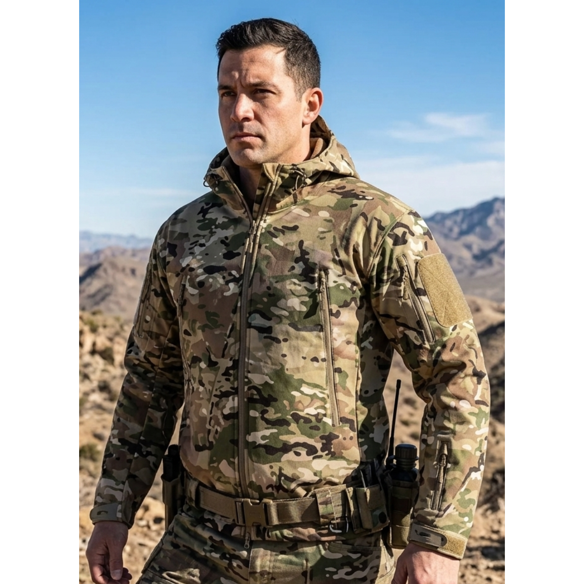 Chaqueta Softshell Tactica Militar Capucha Camuflaje- Impermeable 1