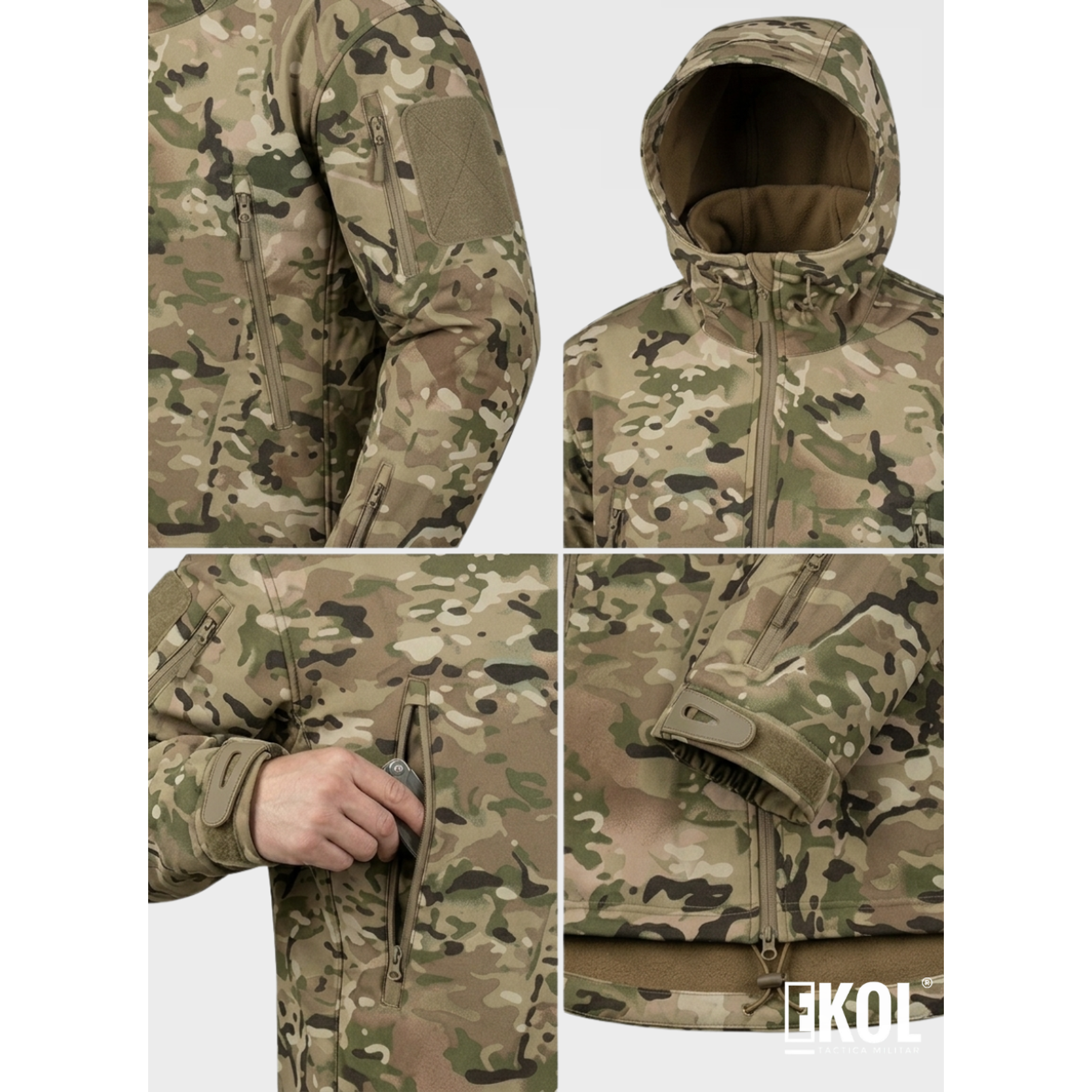 Chaqueta Softshell Tactica Militar Capucha Camuflaje- Impermeable 4