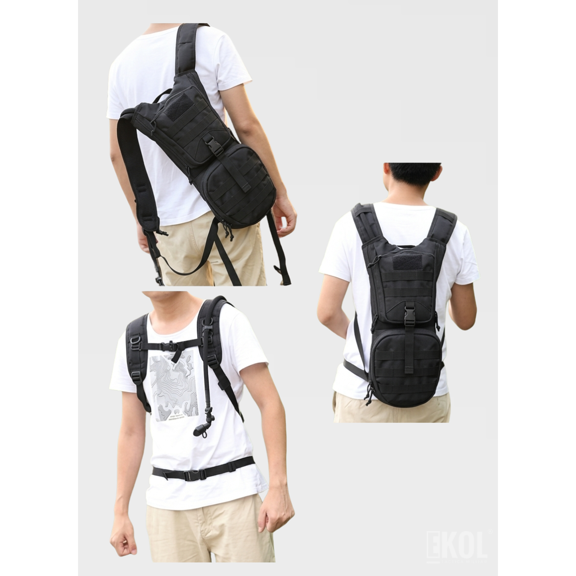 Mochila de Hidratación Táctica Militar 3L - Sistema Molle + Silbato de Emergencia 4