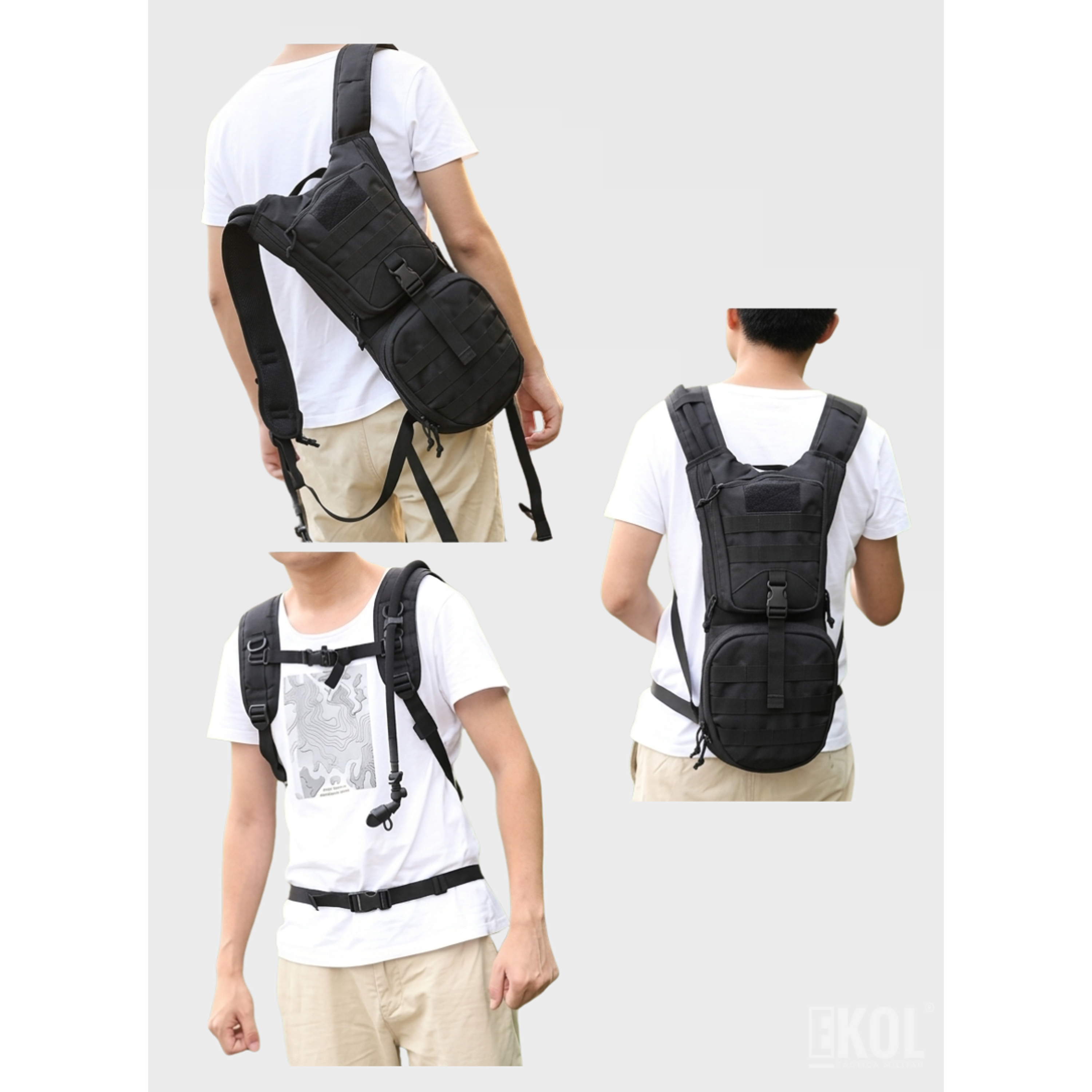 Mochila de Hidratación Táctica Militar 3L - Sistema Molle + Silbato de Emergencia 4