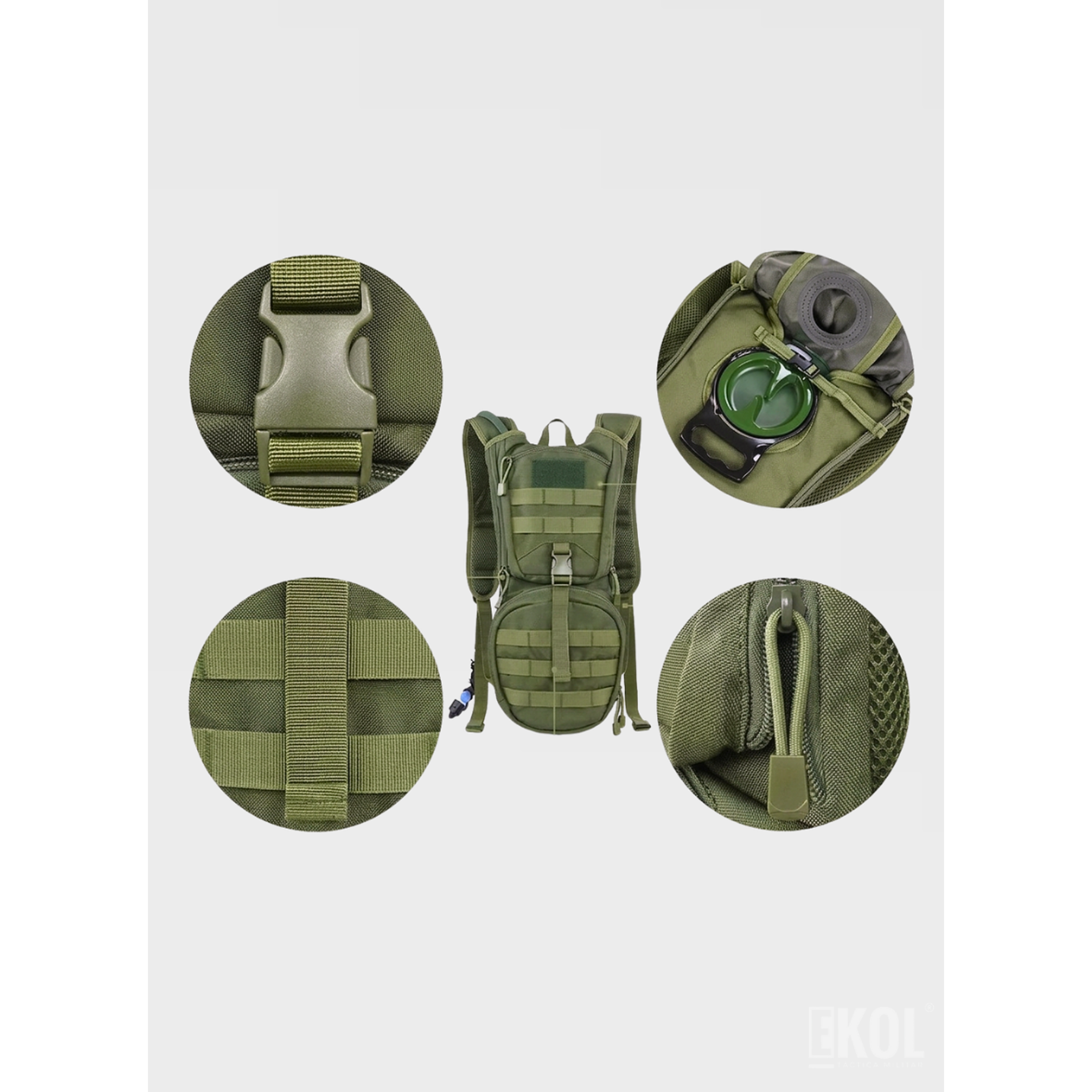 Mochila de Hidratación Táctica Militar 3L - Sistema Molle + Silbato de Emergencia 6