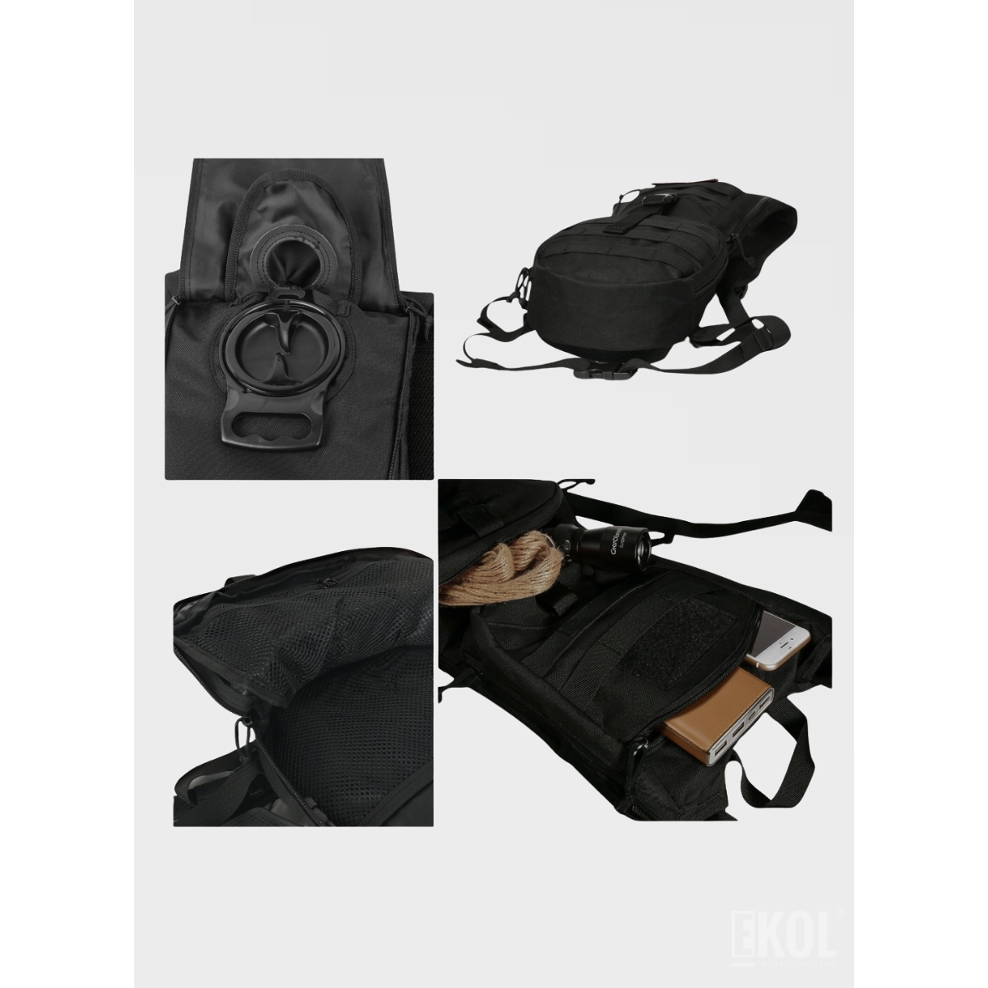 Mochila de Hidratación Táctica Militar 3L - Sistema Molle + Silbato de Emergencia 3