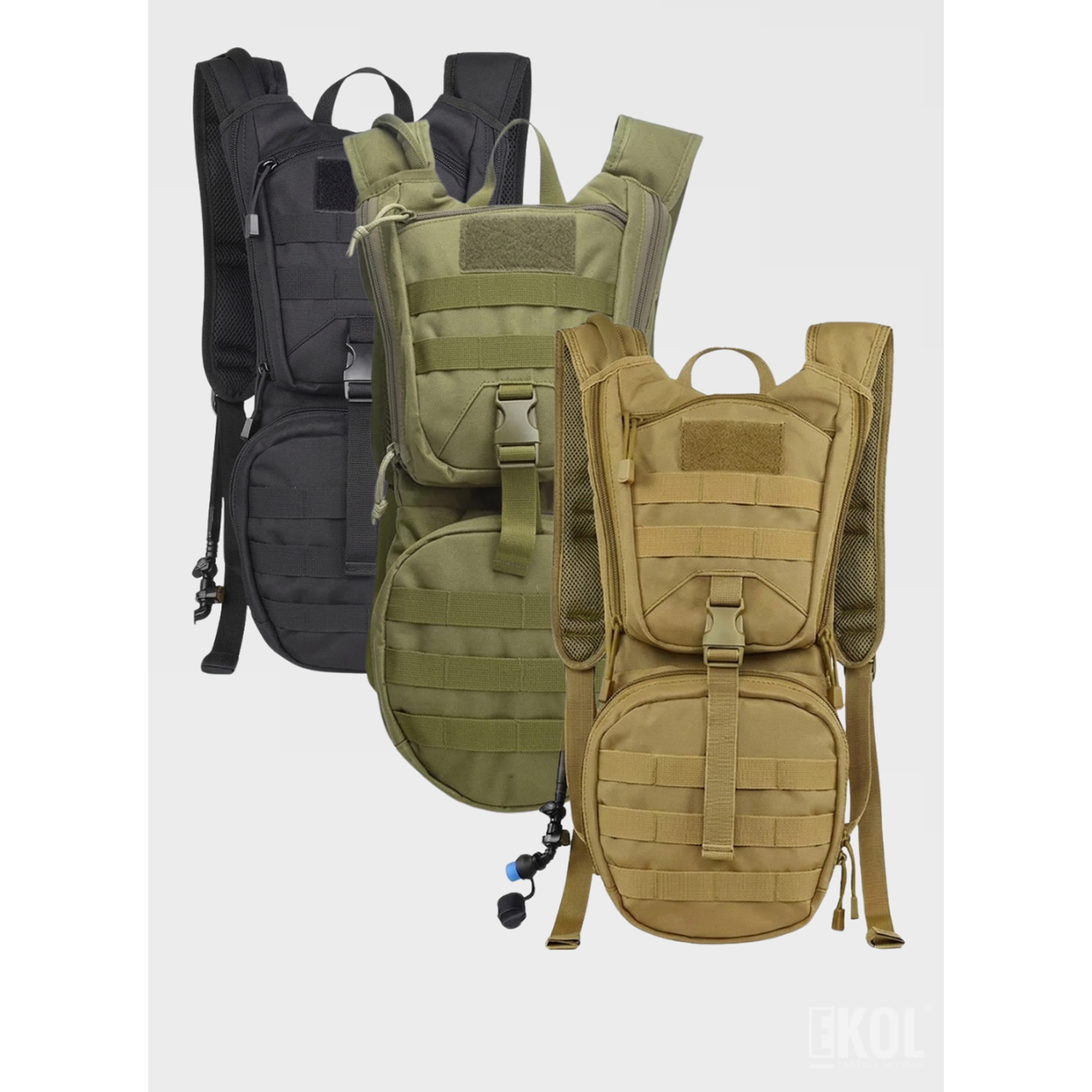 Mochila de Hidratación Táctica Militar 3L - Sistema Molle + Silbato de Emergencia 10