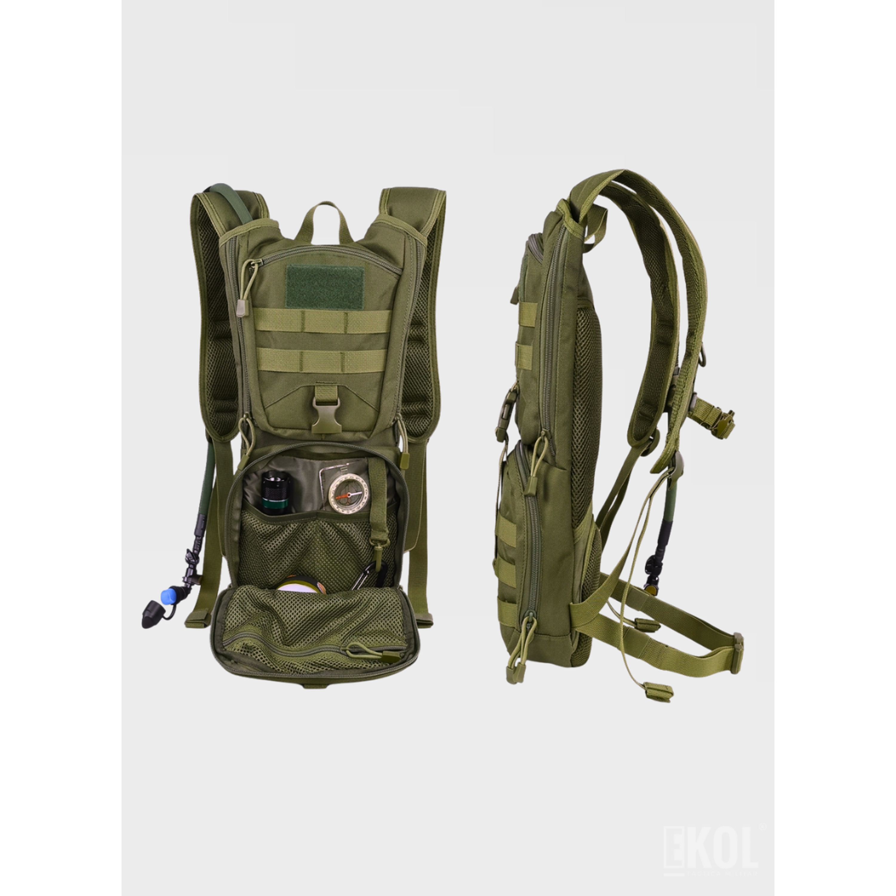 Mochila de Hidratación Táctica Militar 3L - Sistema Molle + Silbato de Emergencia 7