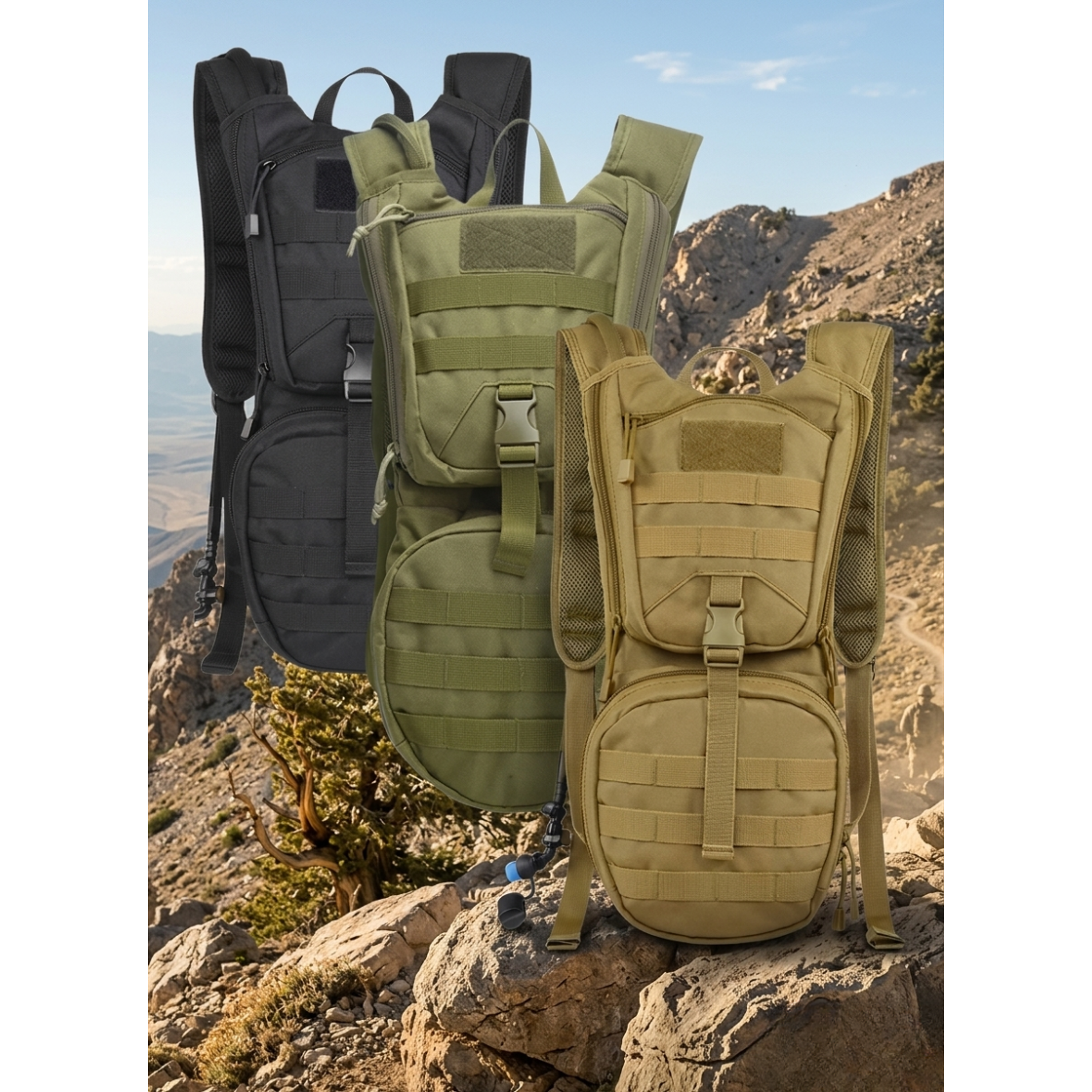 Mochila de Hidratación Táctica Militar 3L - Sistema Molle + Silbato de Emergencia 1