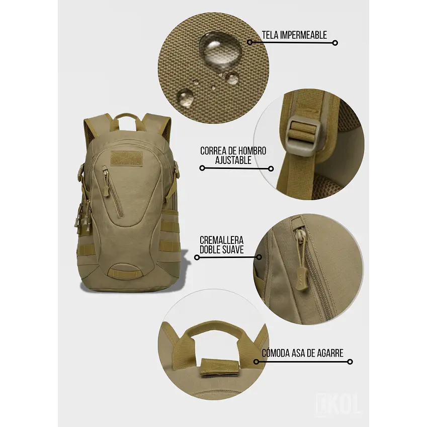 Mochila Táctica Militar 15L Impermeable - Compacta para Senderismo y Trekking 7