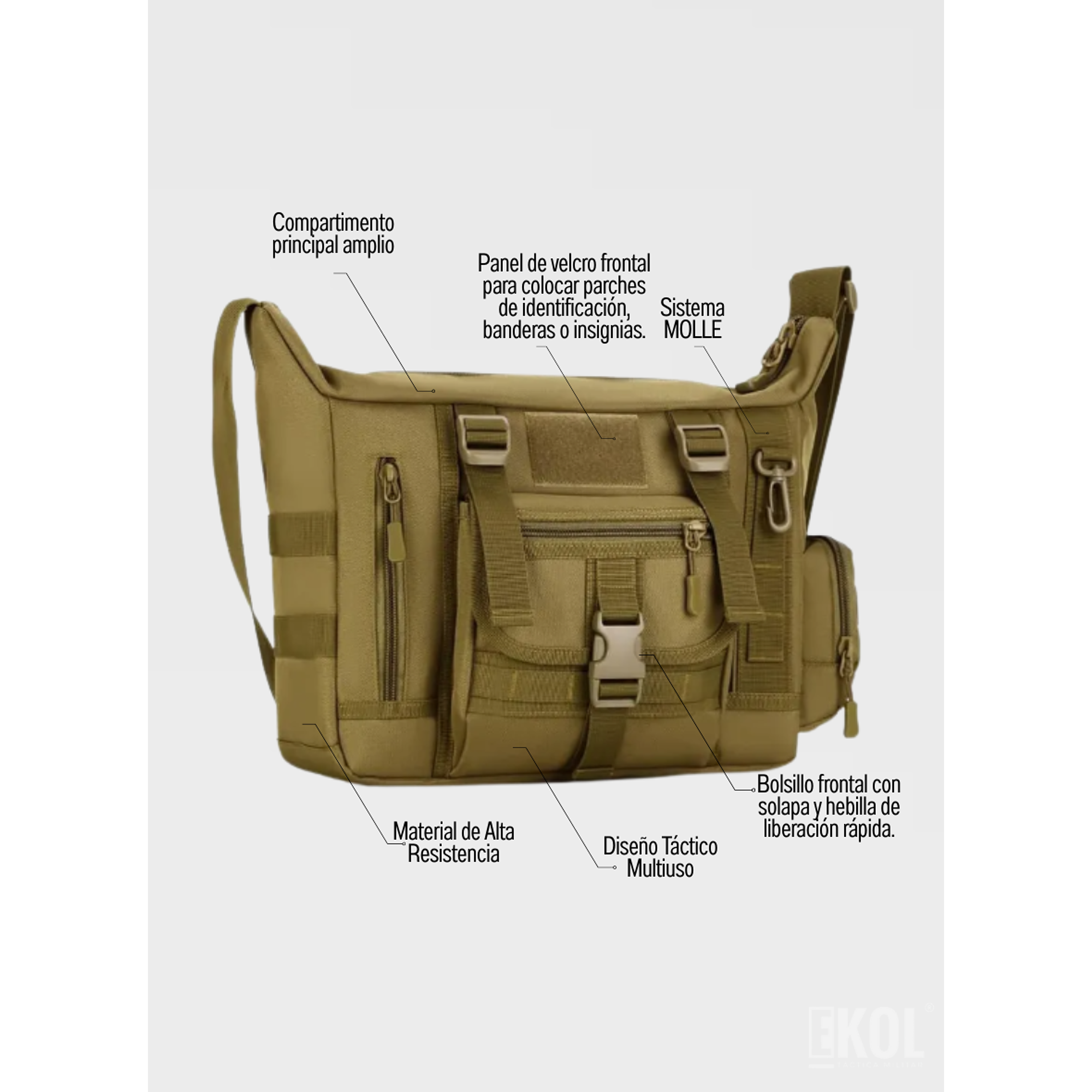 Bolso Táctico de Hombro Porta Laptop con Sistema Molle Reforzado 4