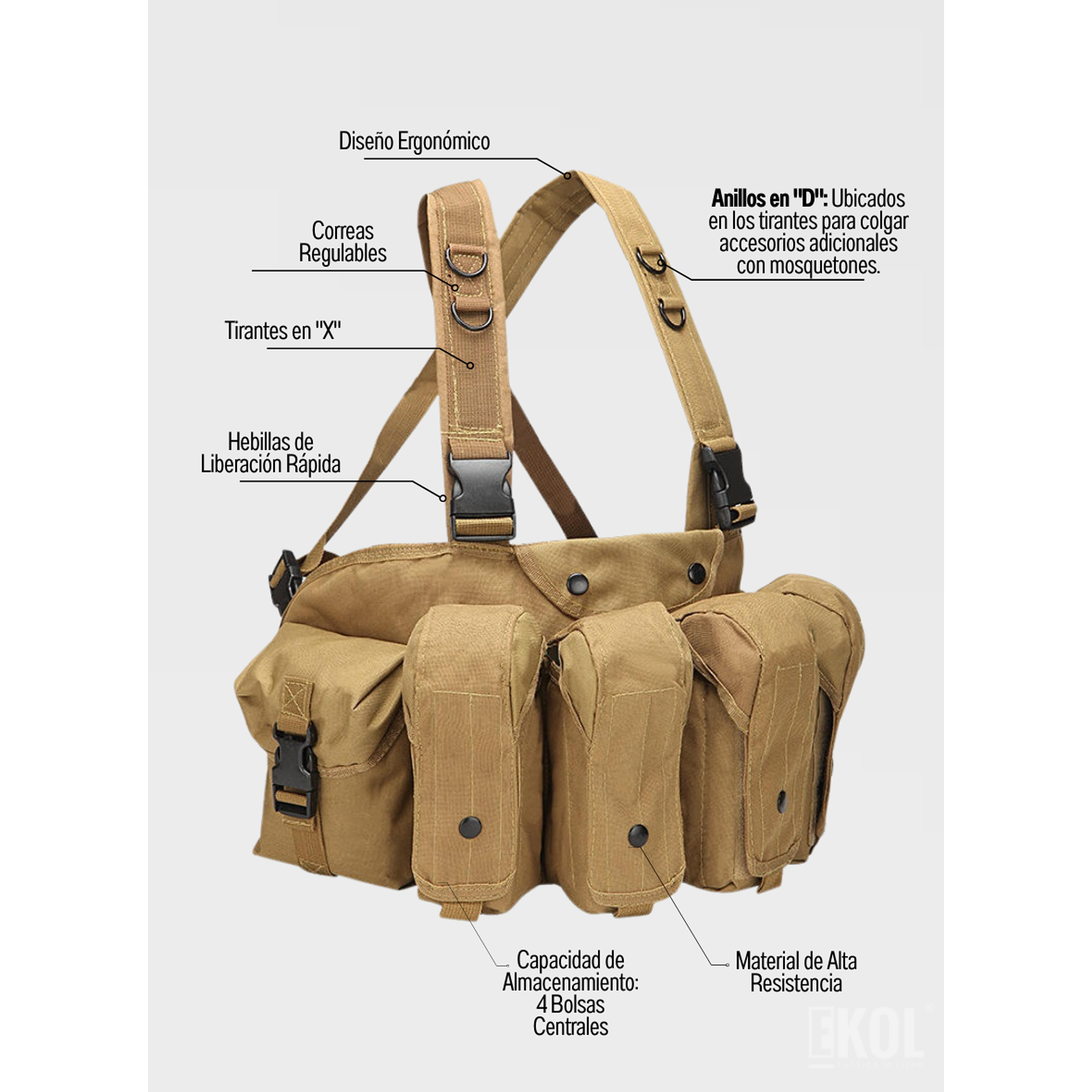 Bolso Táctico Militar Con Arnés Y Cinturón Ajustable Multifuncional 4