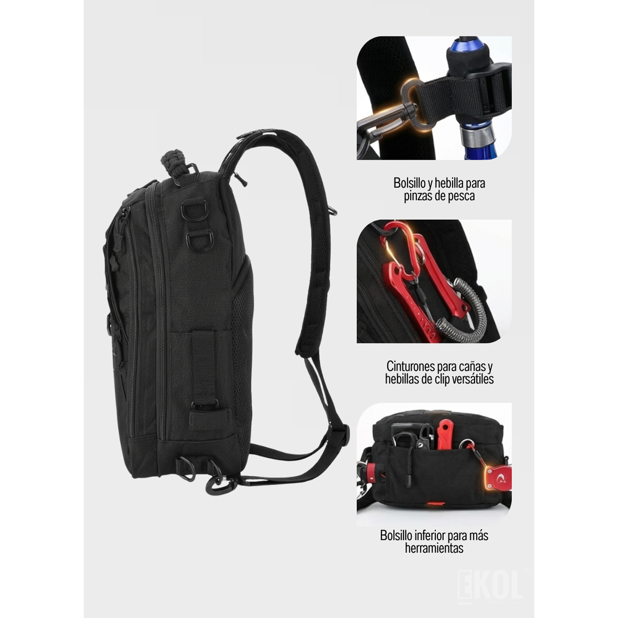 Mochila Táctica Militar Negra Mediana - Bolso de Trekking, Camping y Uso Diario Resistente 5