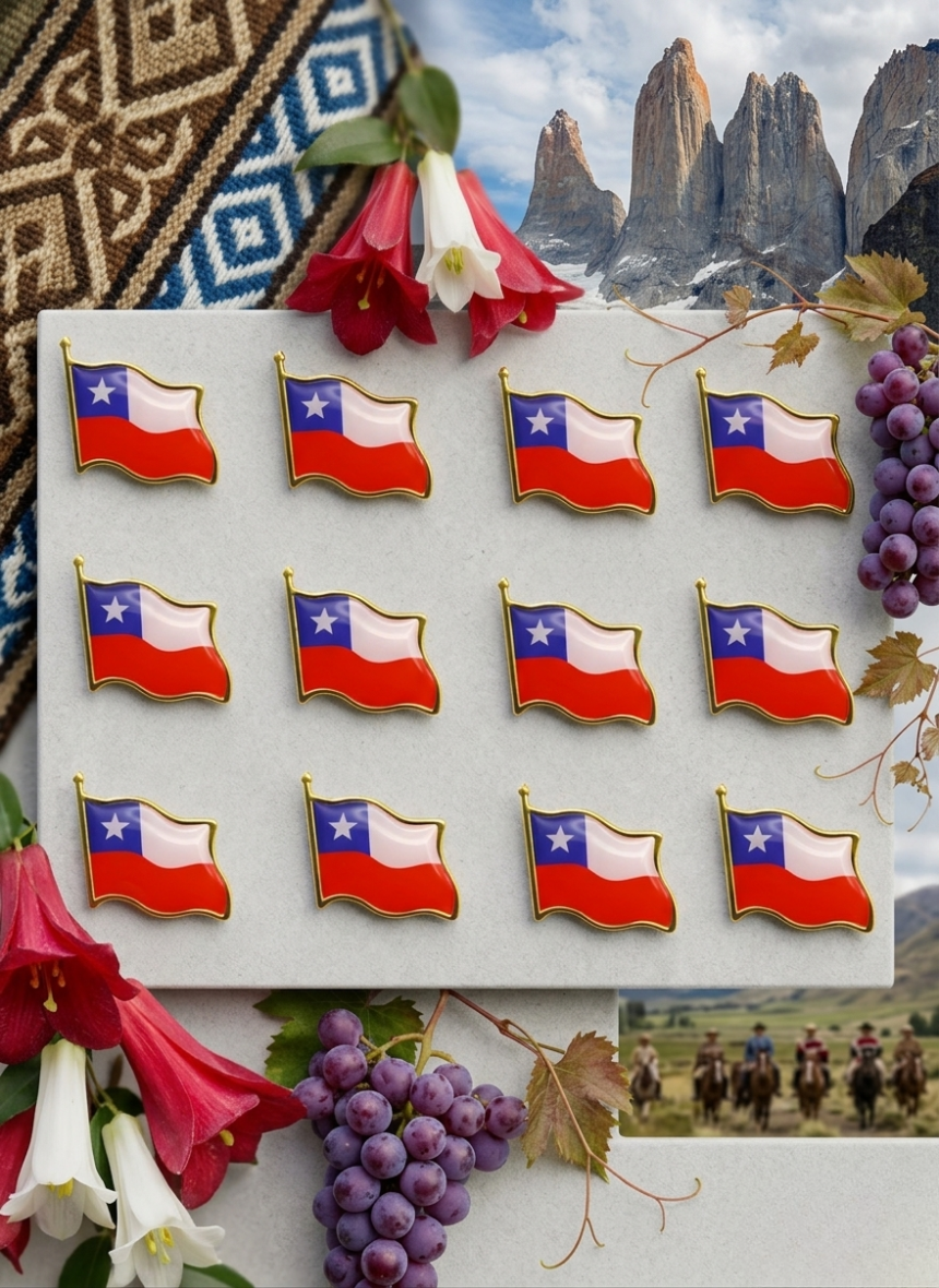 Pack 12 Broches Tipo Piocha Bandera De Chile - Calidad Superior