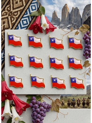 Pack 12 Broches Tipo Piocha Bandera De Chile - Calidad Superior